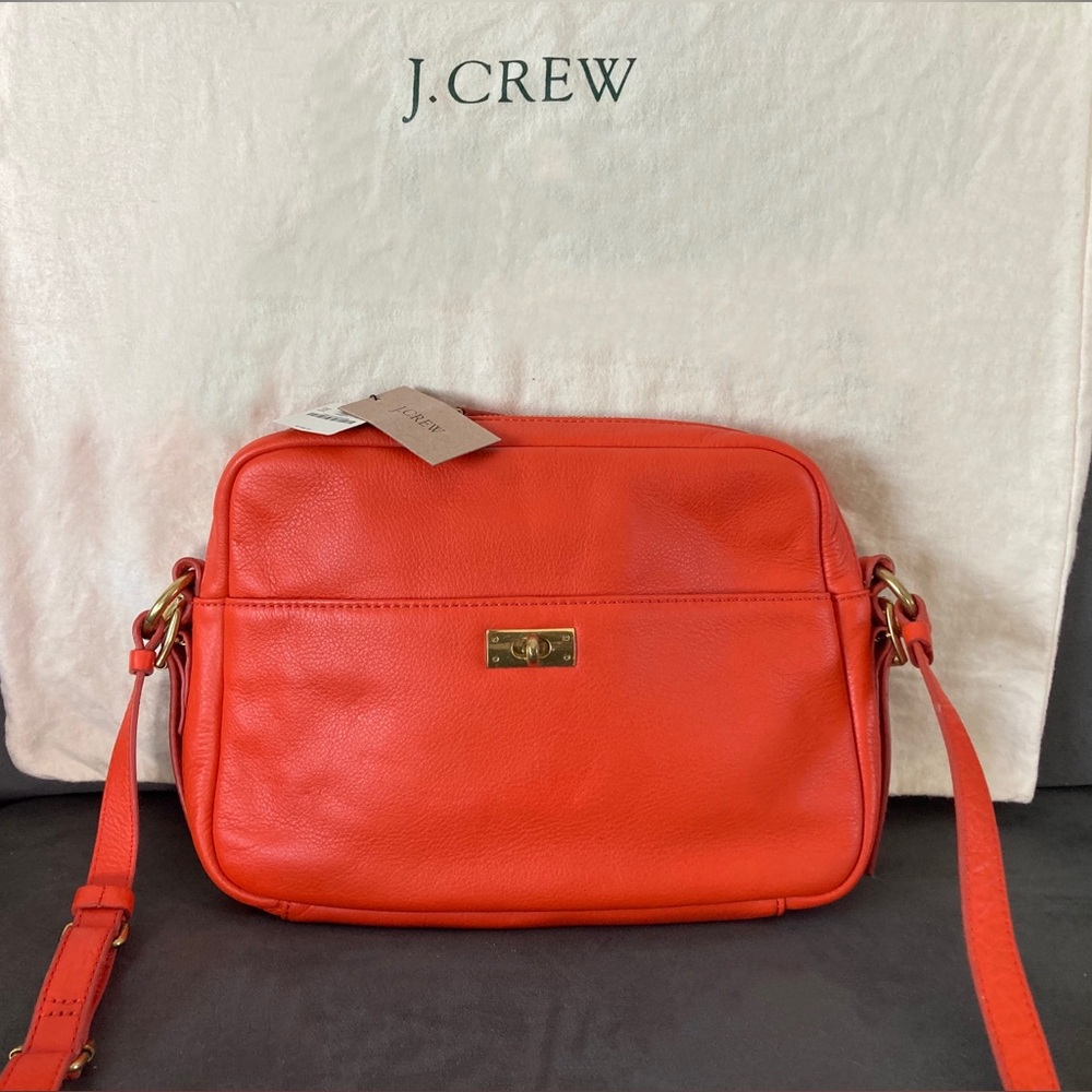 J. Crew ”Wixon” Leather Cross Body Bag in Vibrant Red color